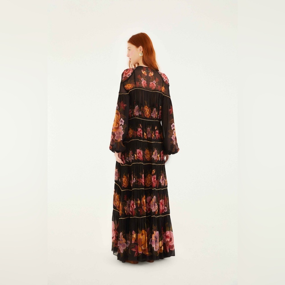 Farm Rio: Black Chenille Flowers Long Sleeve Midi Dress - Picture 2 of 10